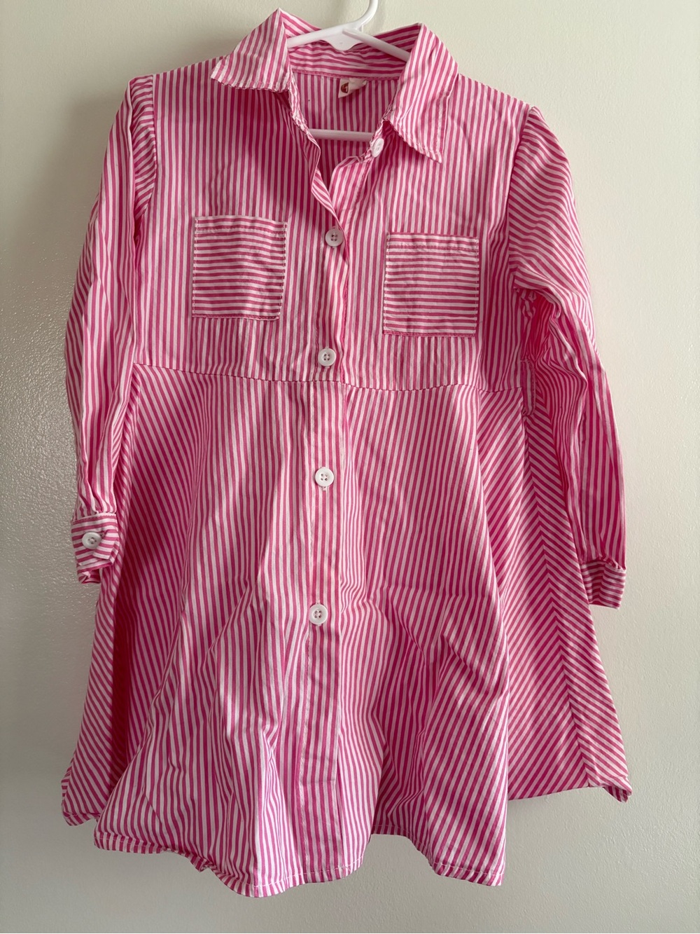 Girls Pink & White Striped Button Down Shirt Size 120-6-7